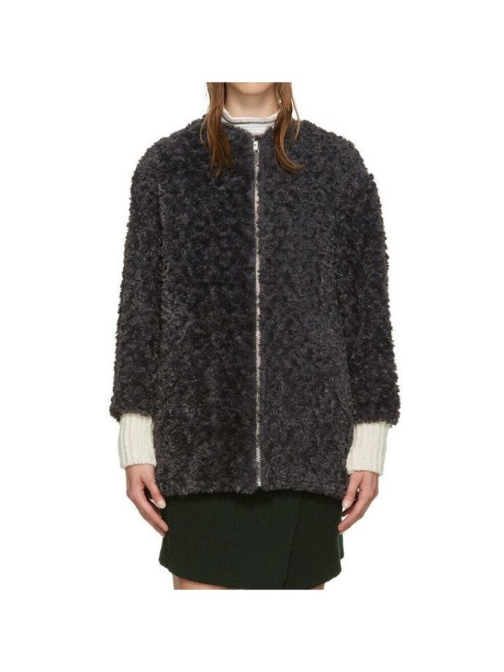 Isabel Marant Etoile Dark Grey Faux Fur Easy Abriil Coat Zippered Size XS - Picture 1 of 10
